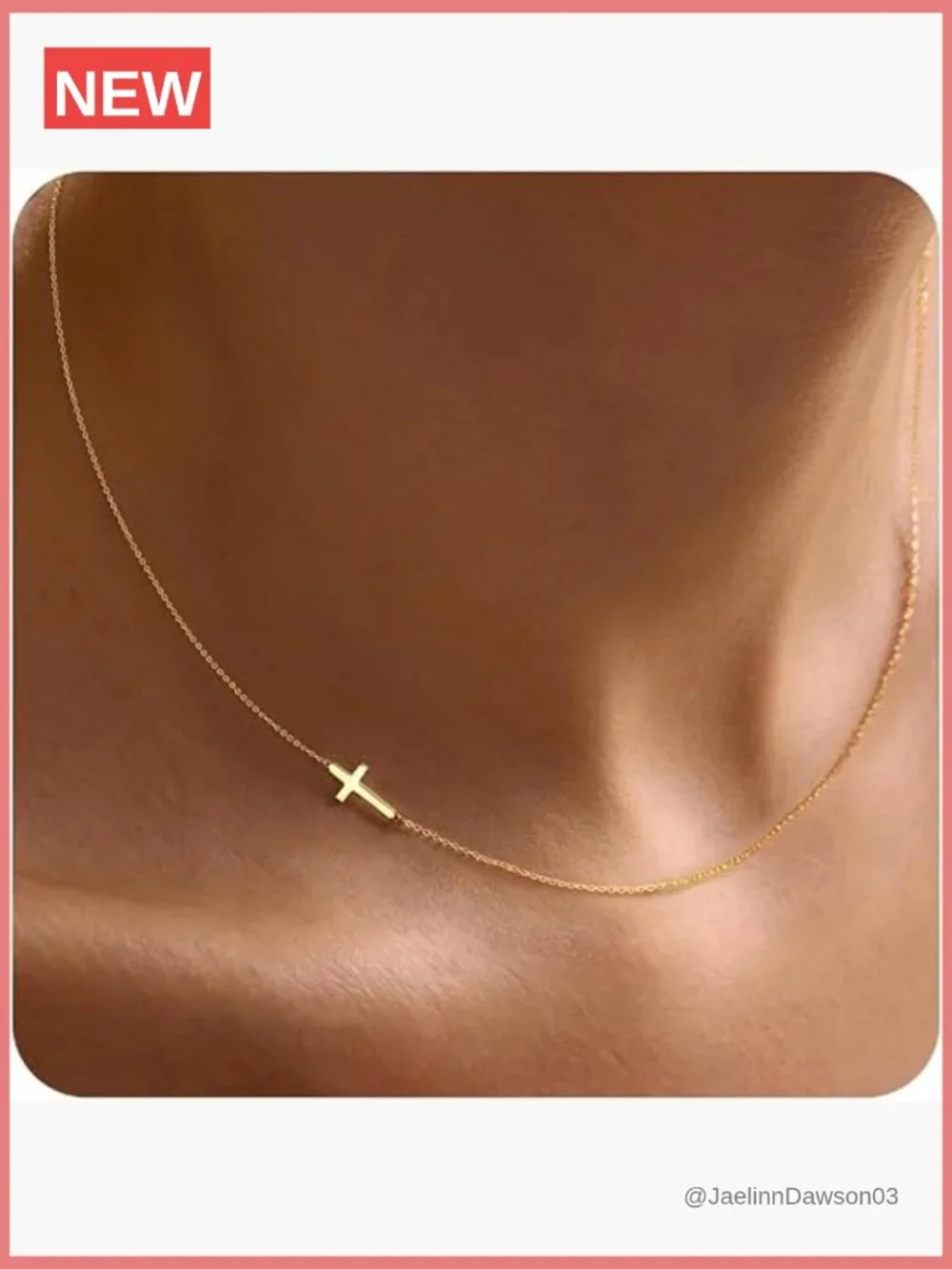 14K Gold Plated Sideways Cross Necklace Dainty Minimalist Pendant Faith Gift